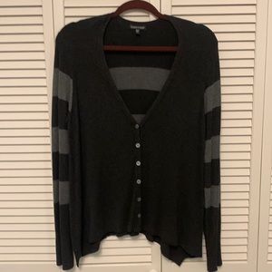 Black and grey, striped cardigan, in soft cotton with deep v-neck and buttons
